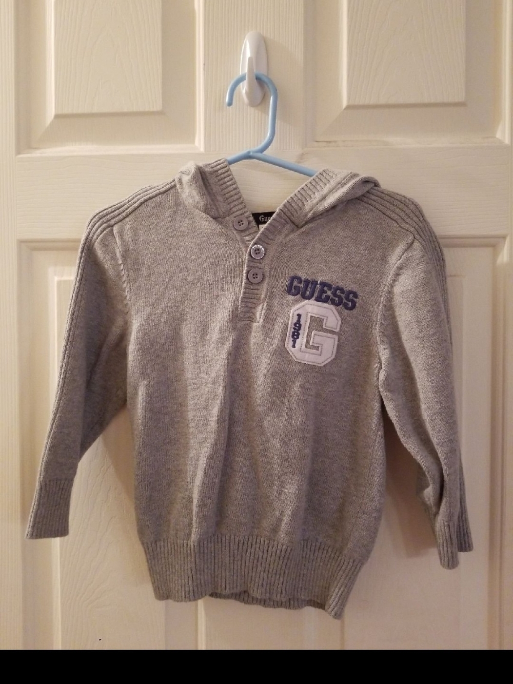GUESS Boys' Gray Hooded Knit Pullover